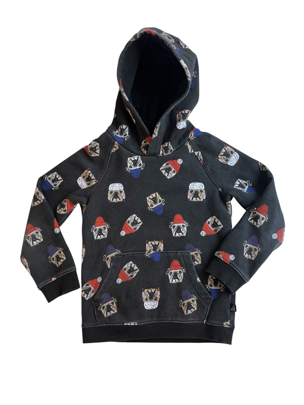 Kids Black Hoodie Pullover with Bulldog Print